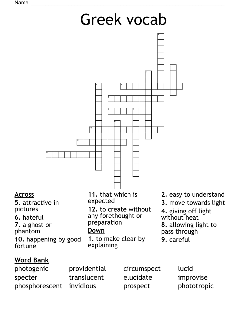 Greek vocab Crossword