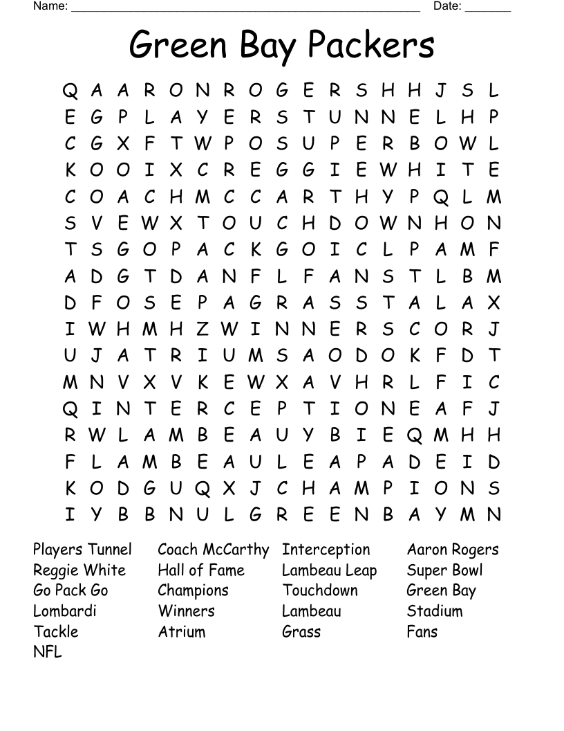 Green Bay Packers Word Search