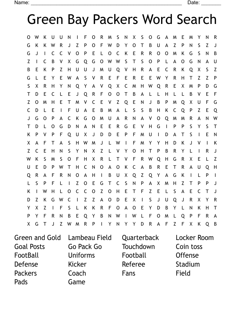 Green Bay Packers Word Search 