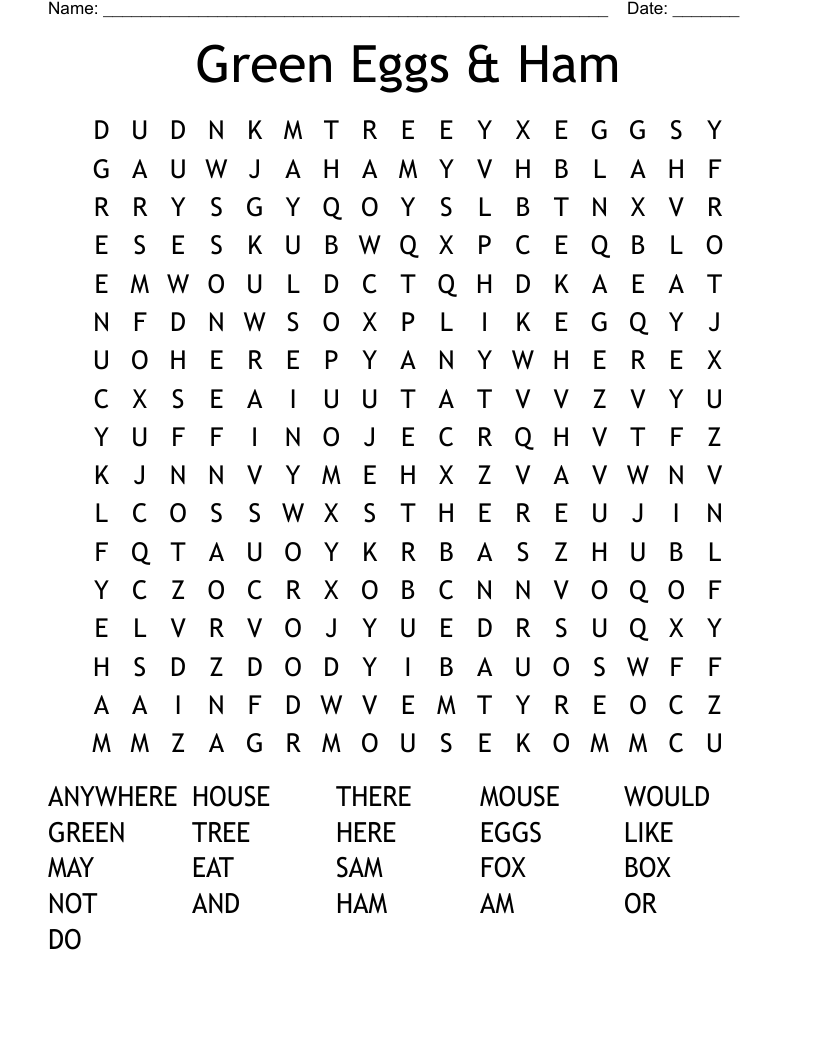 Green Eggs & Ham Word Search