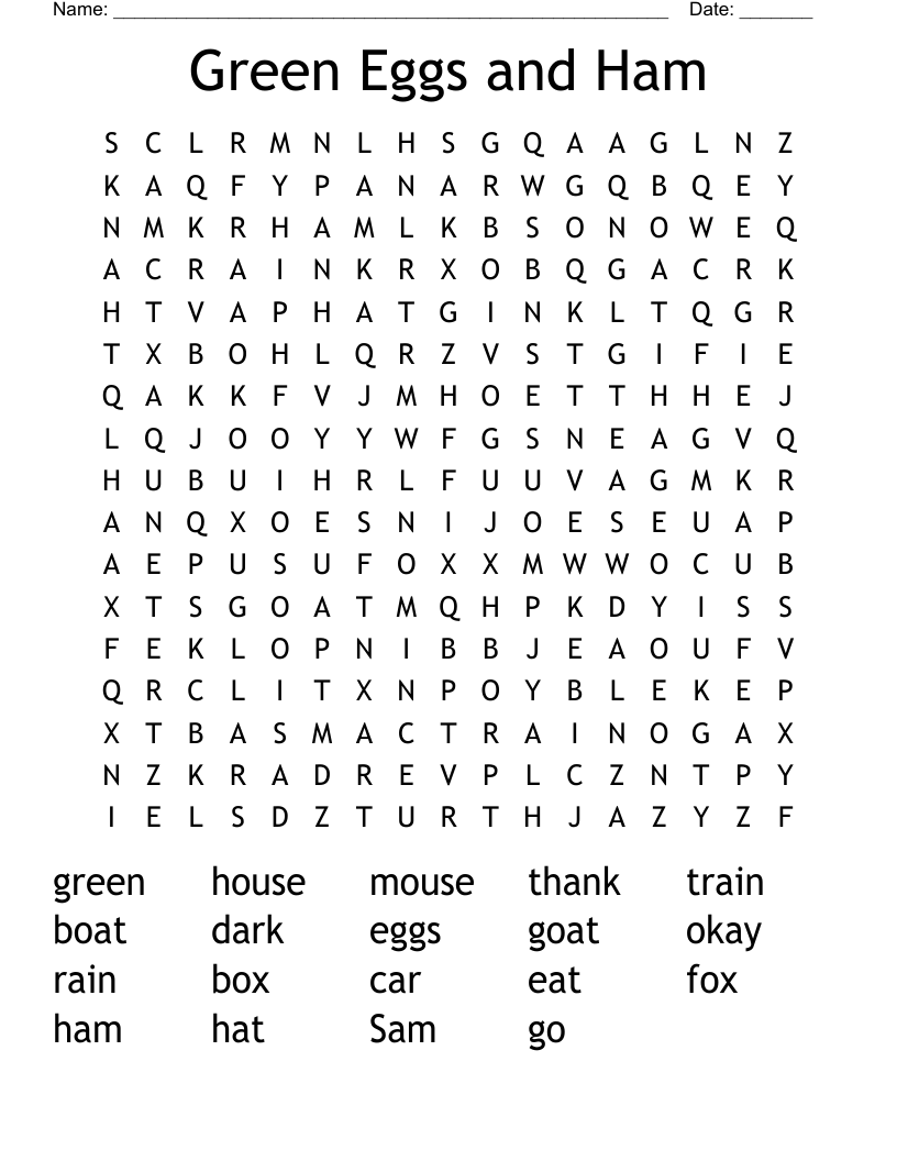Green Eggs and Ham Word Search