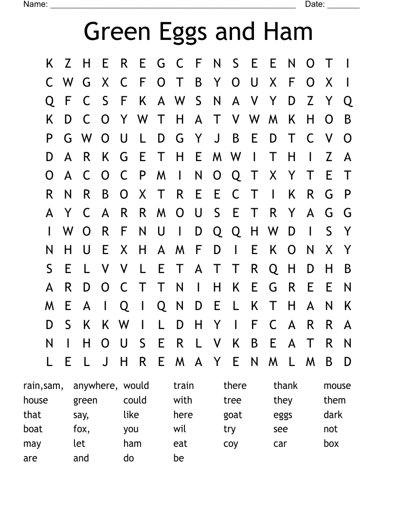Green Eggs and Ham Word Search
