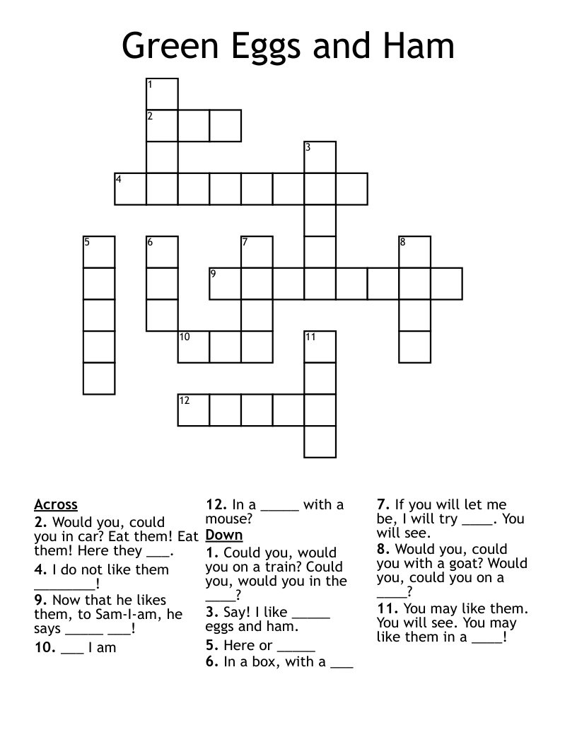 Green Eggs and Ham Crossword