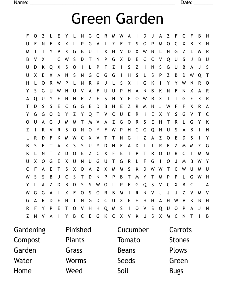 Green Garden Word Search