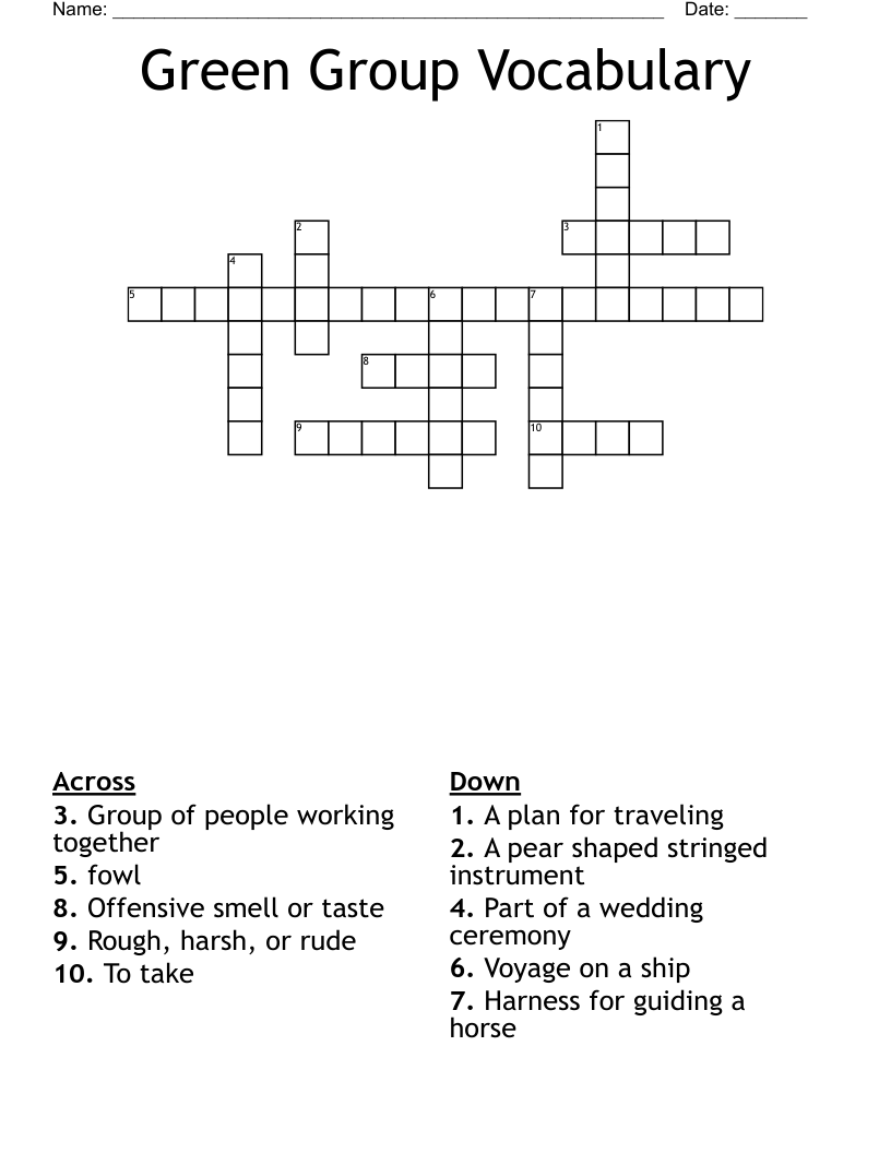 Green Group Vocabulary Crossword