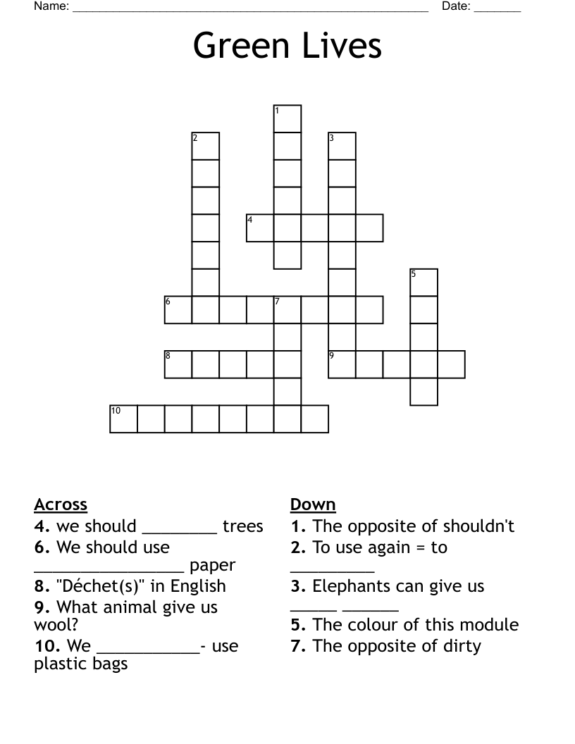 Green Lives Crossword