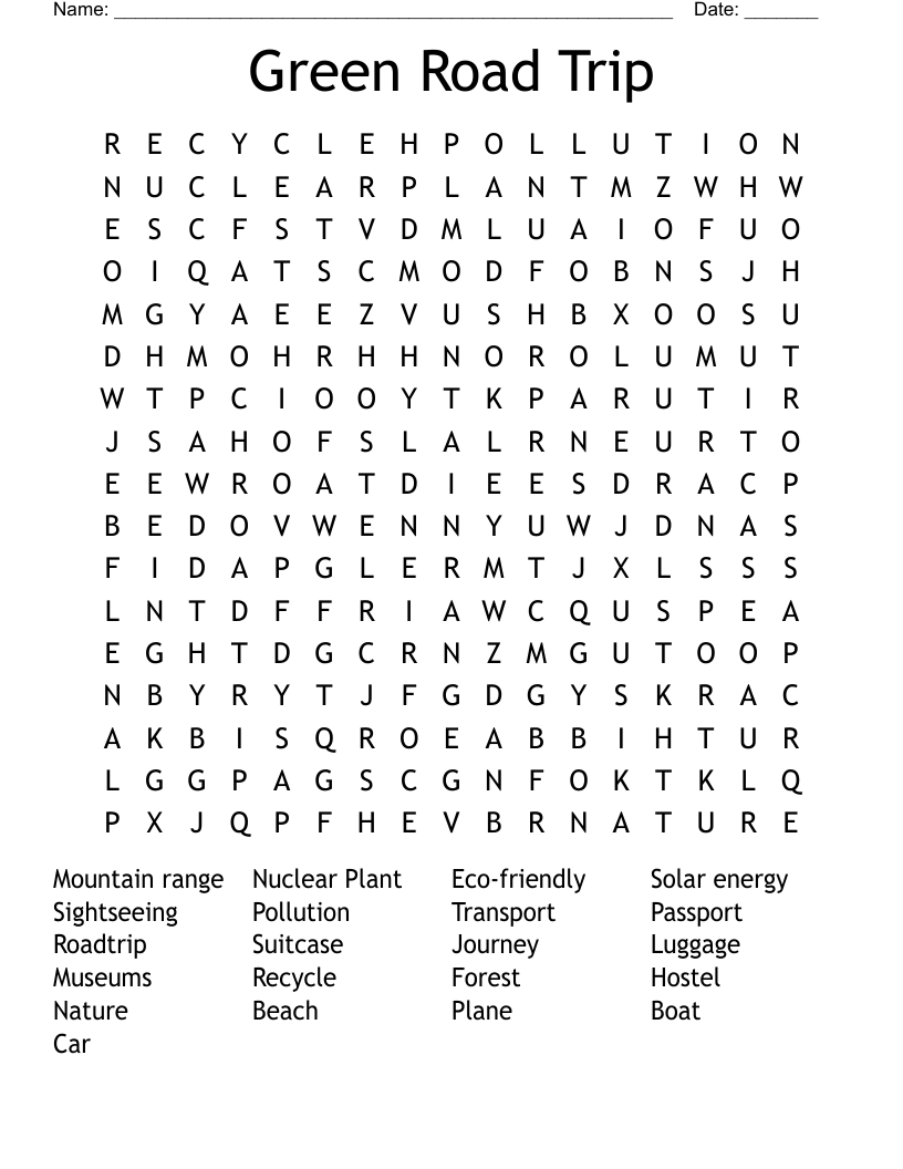 Green Road Trip Word Search