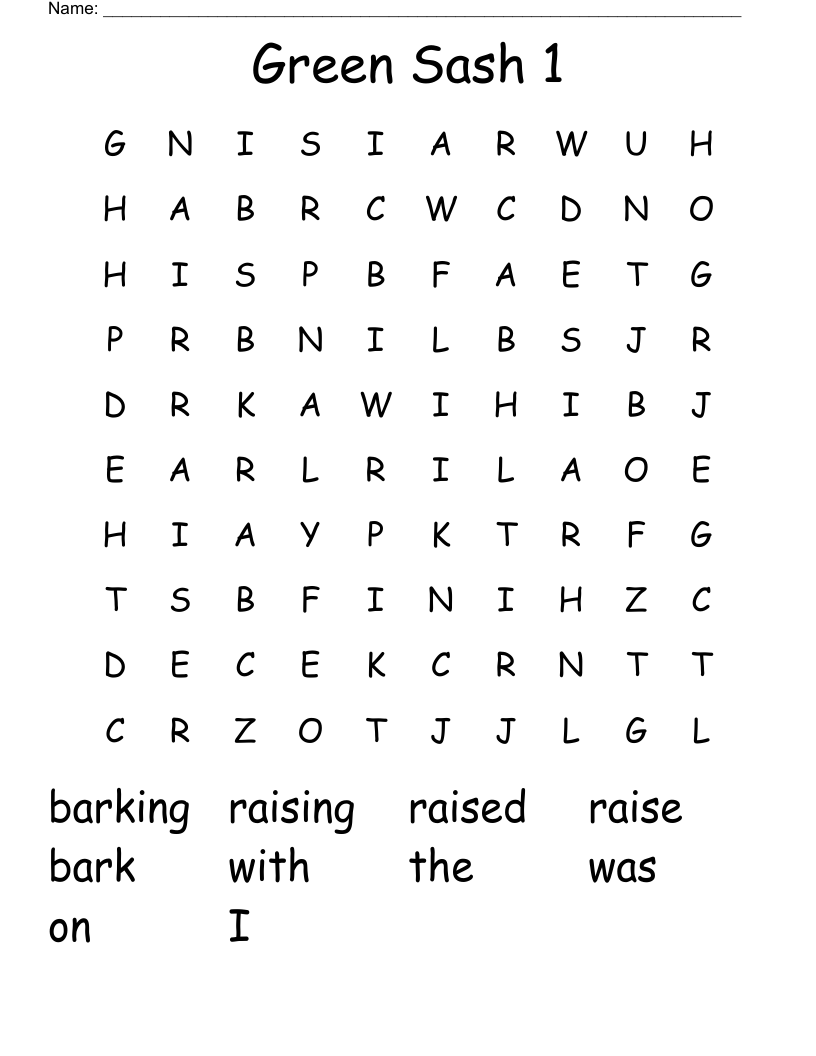 Green Sash 1 Word Search
