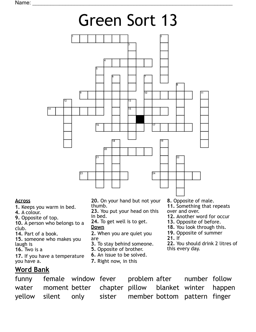 Green Sort 13 Crossword