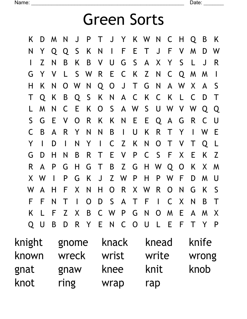 Green Sorts Word Search