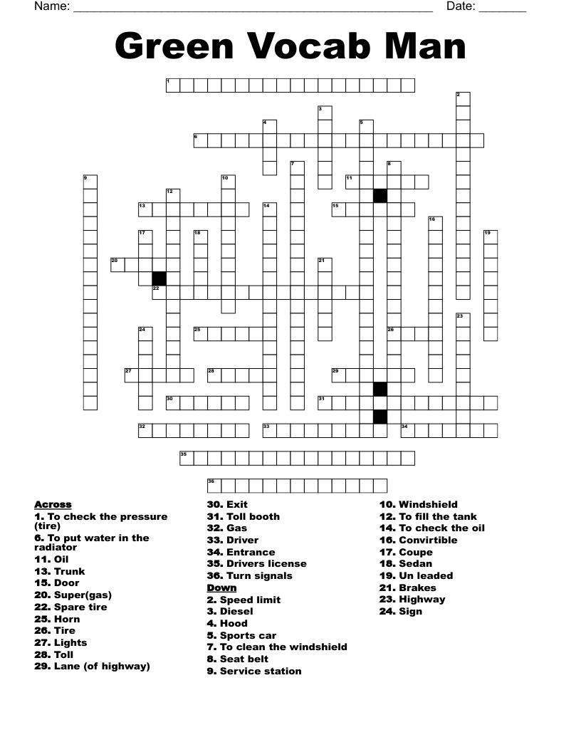 Green Vocab Man Crossword