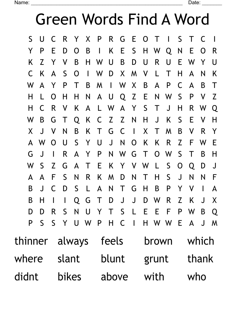 Green Words Find A Word Word Search