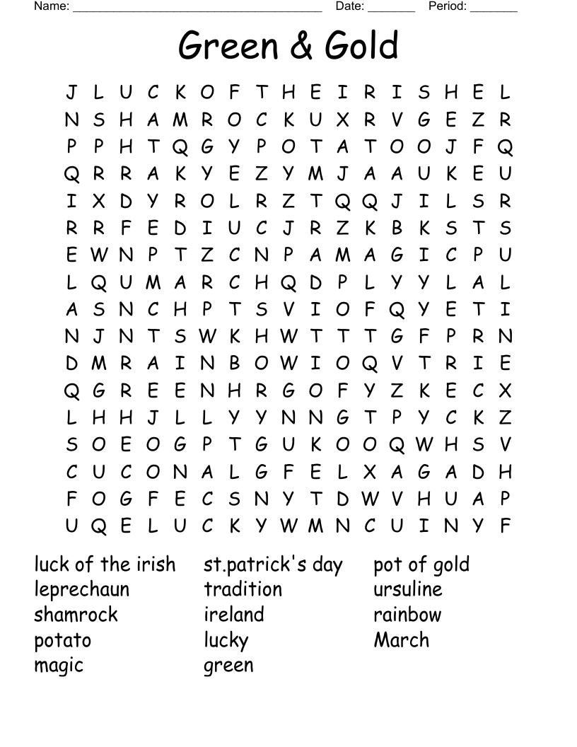 Green & Gold Word Search