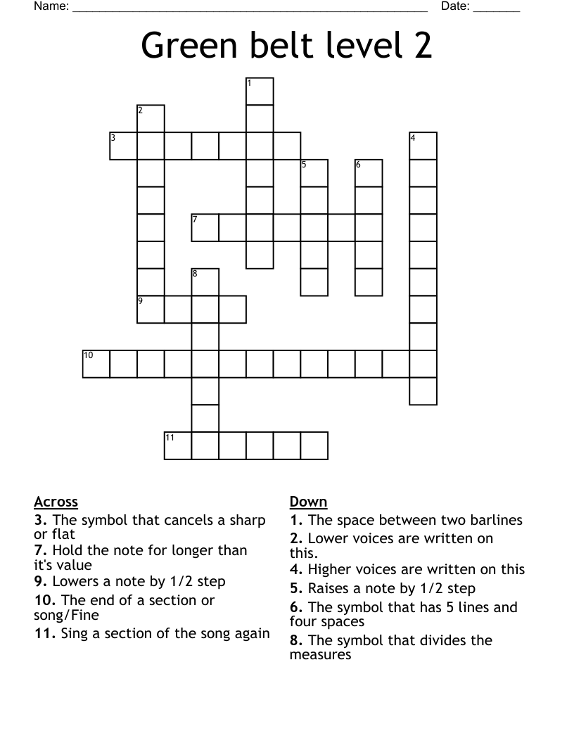 Green belt level 2 Crossword
