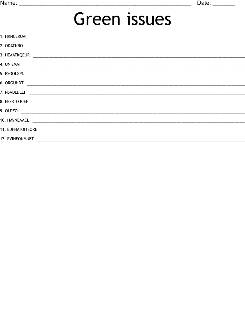 Green issues Word Scramble
