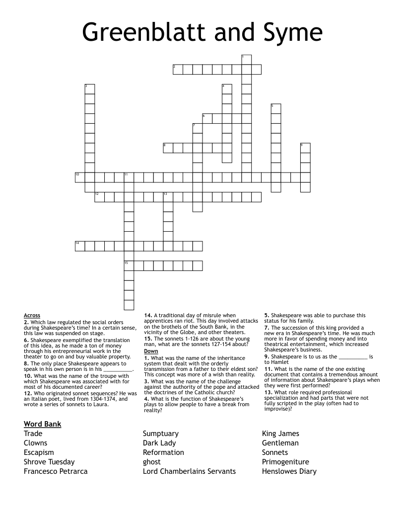 Greenblatt and Syme Crossword