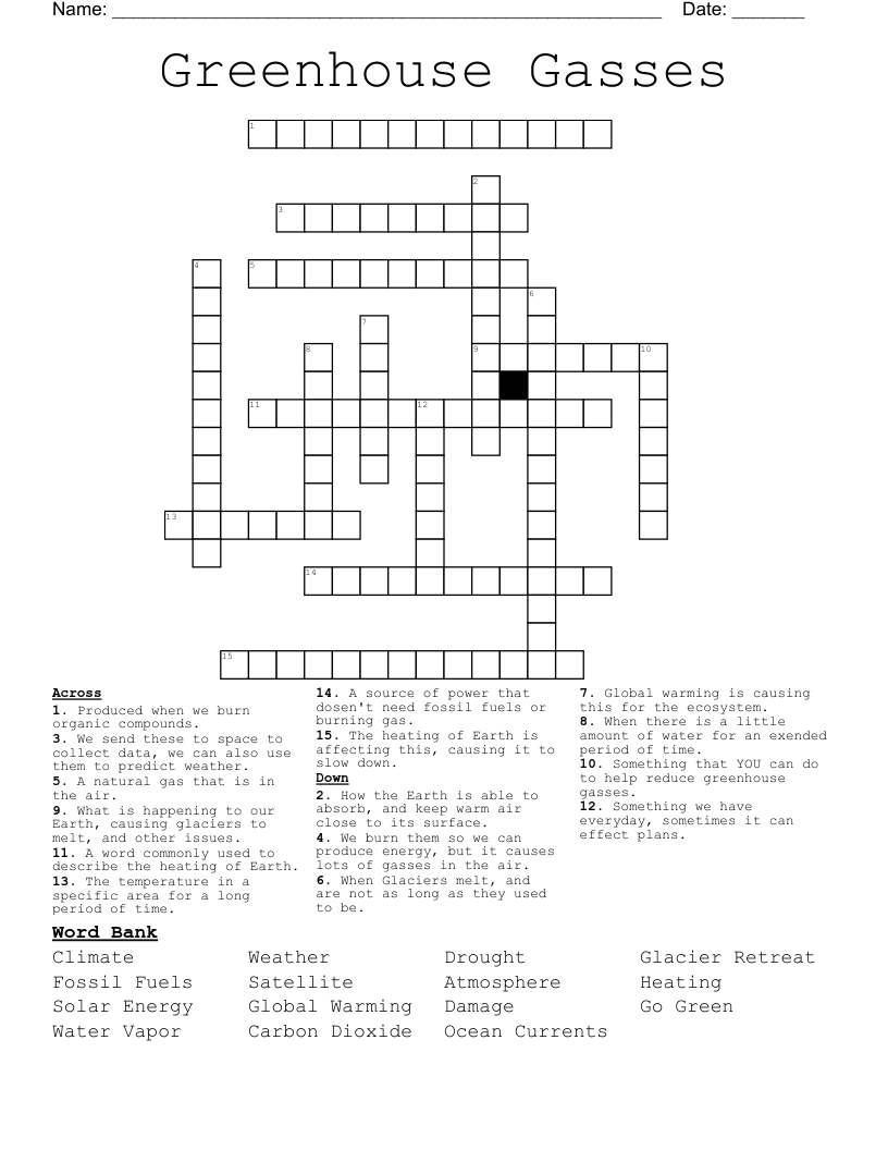 Greenhouse Gasses  Crossword