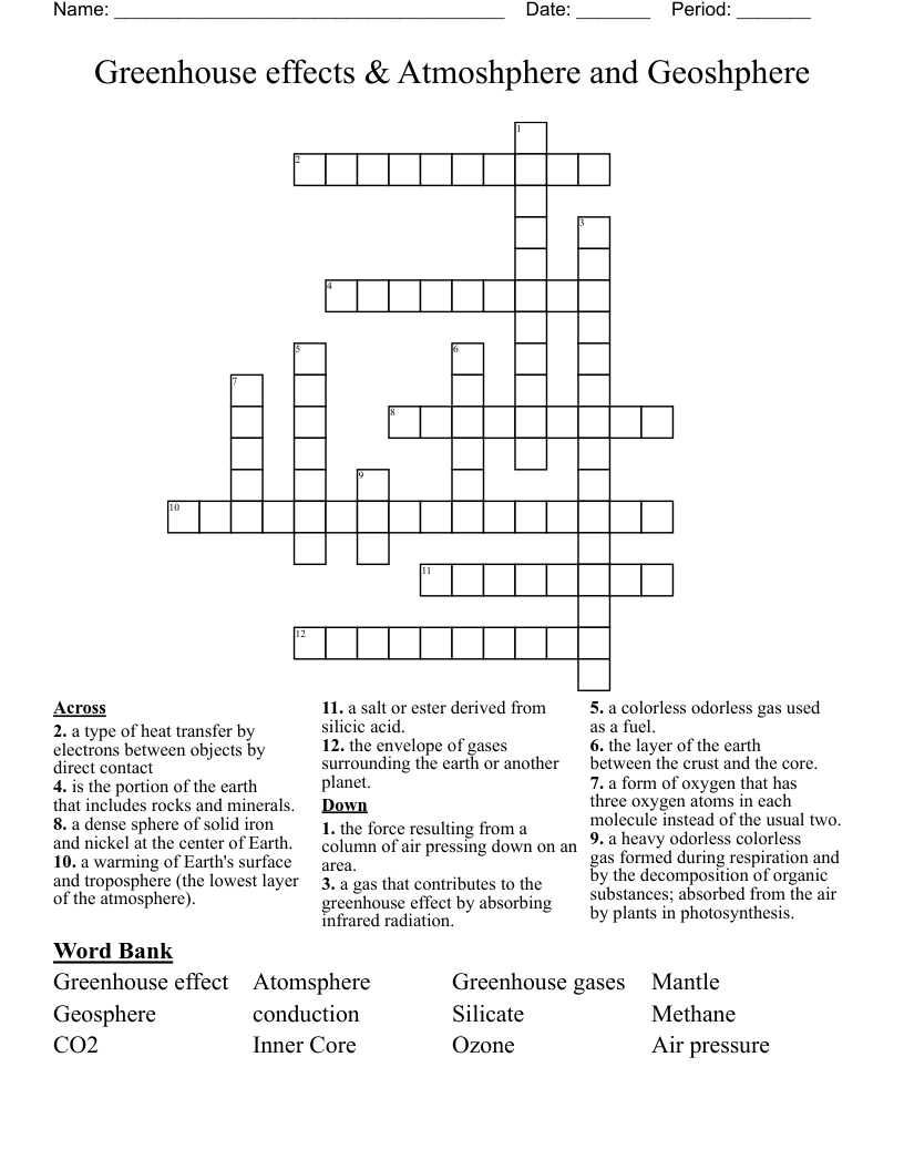 Greenhouse effects & Atmoshphere and Geoshphere Crossword