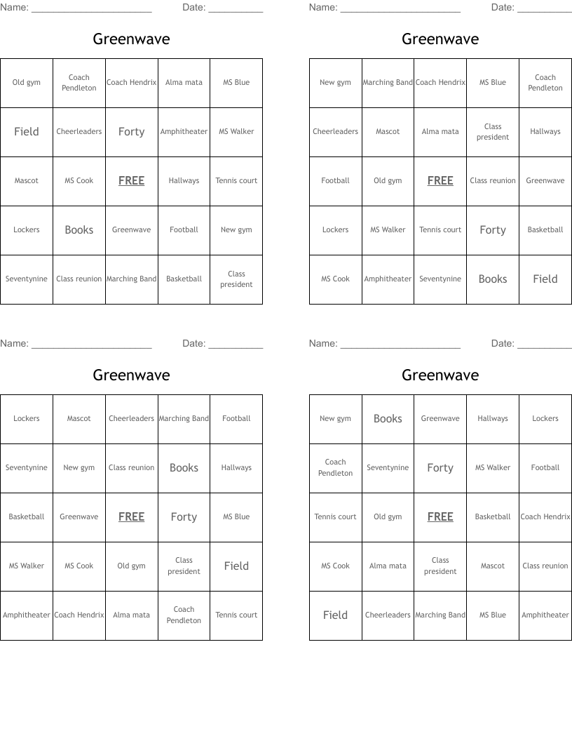 Greenwave Bingo Cards