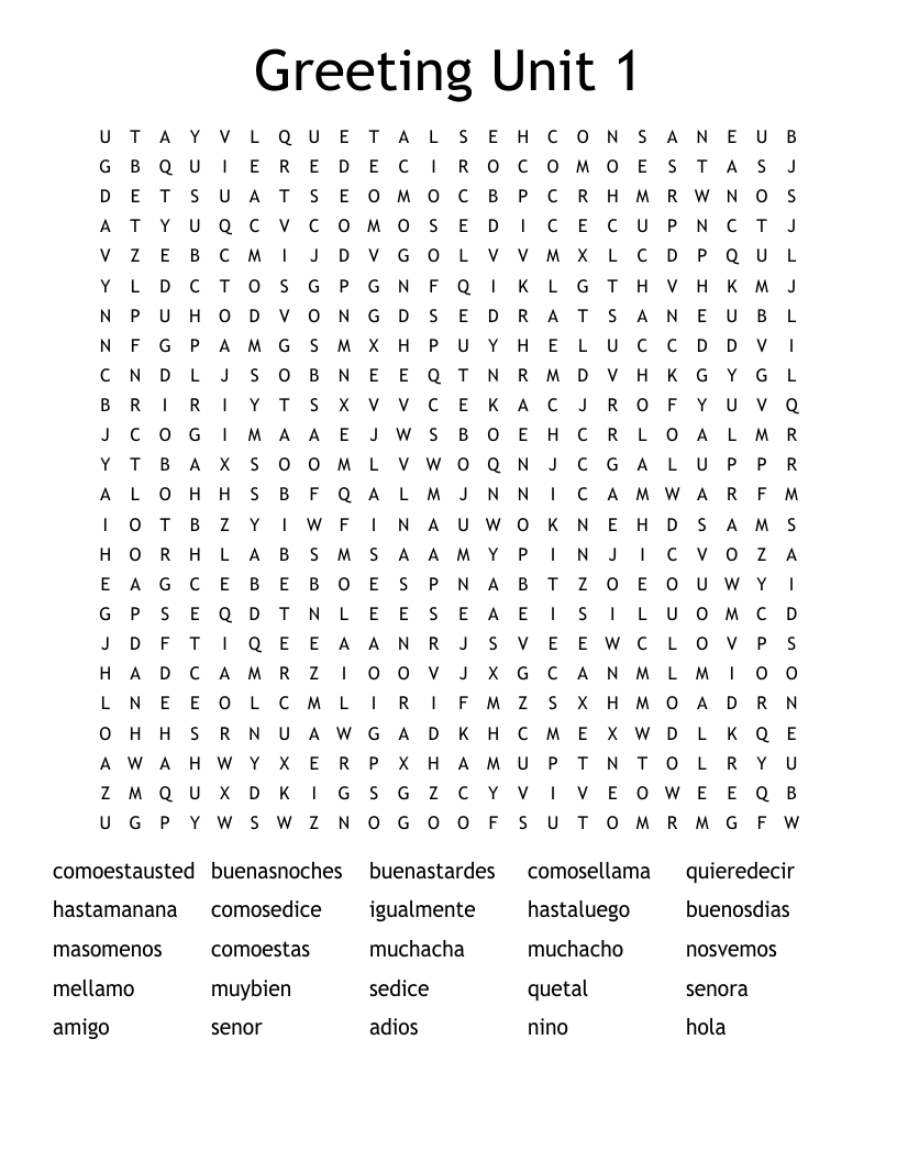 Greeting  Unit 1 Word Search
