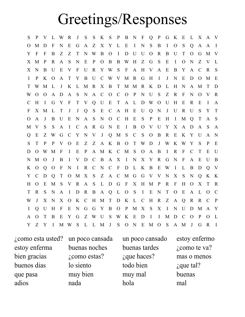 Greetings/Responses Word Search