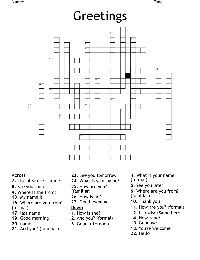 Greetings Crossword
