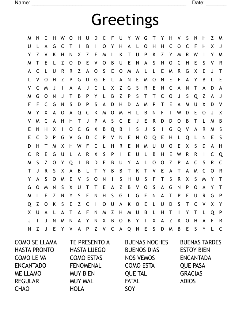 Greetings Word Search