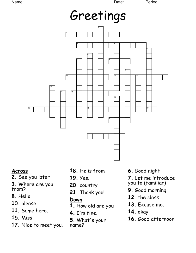 Greetings Crossword