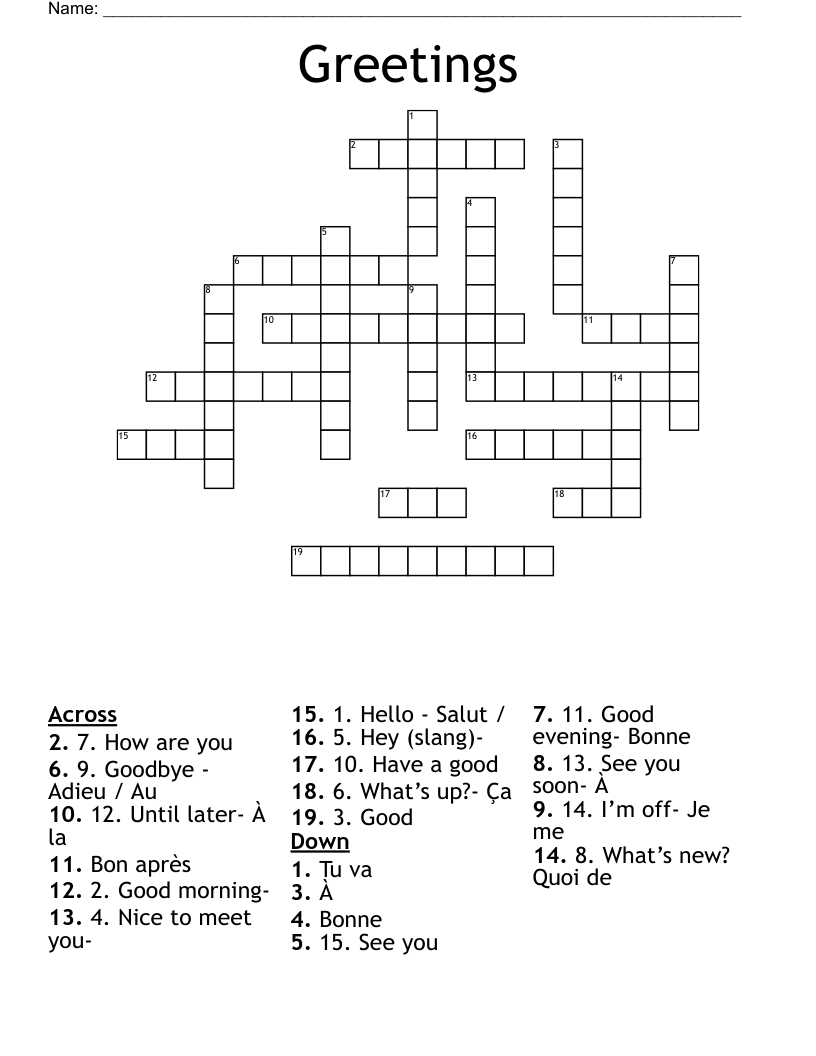 Greetings Crossword