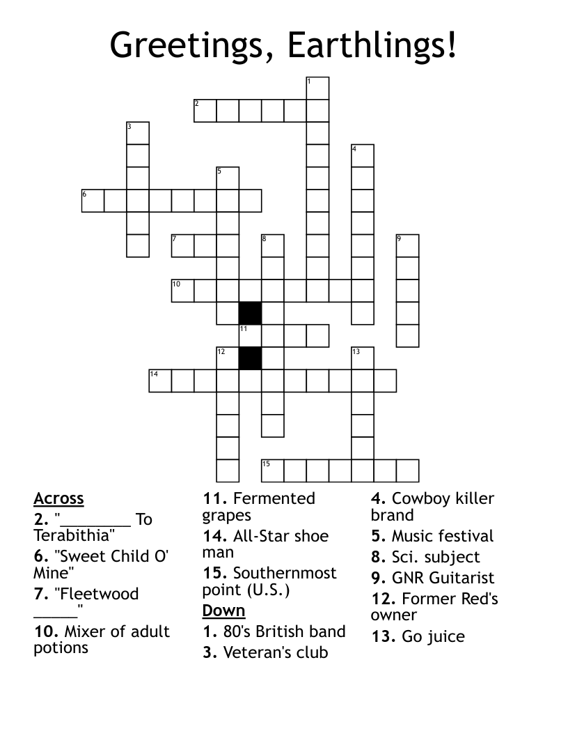 Greetings, Earthlings! Crossword