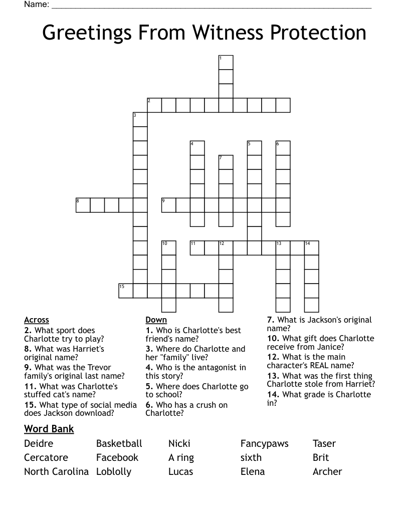 Greetings From Witness Protection Crossword