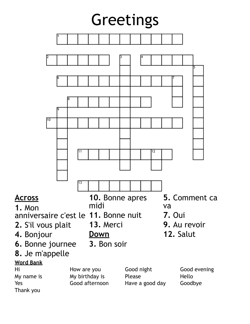Greetings  Crossword
