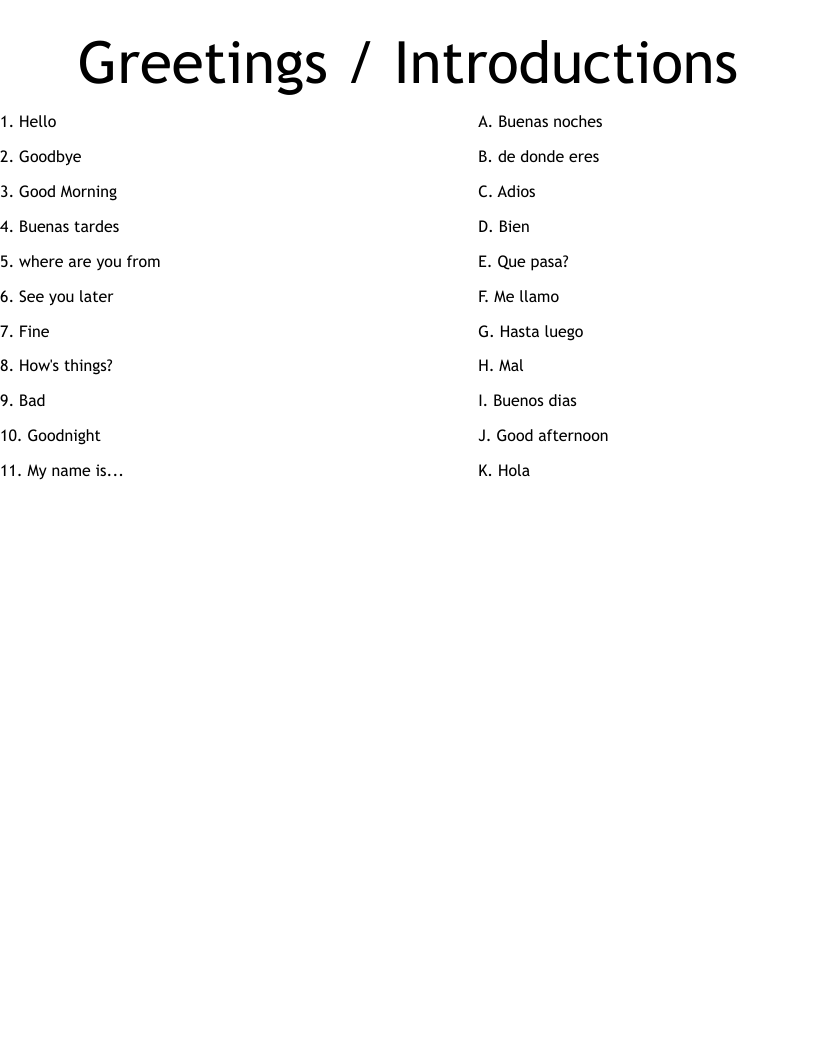 Greetings / Introductions Worksheet