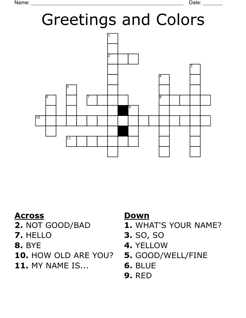 Greetings and Colors Crossword