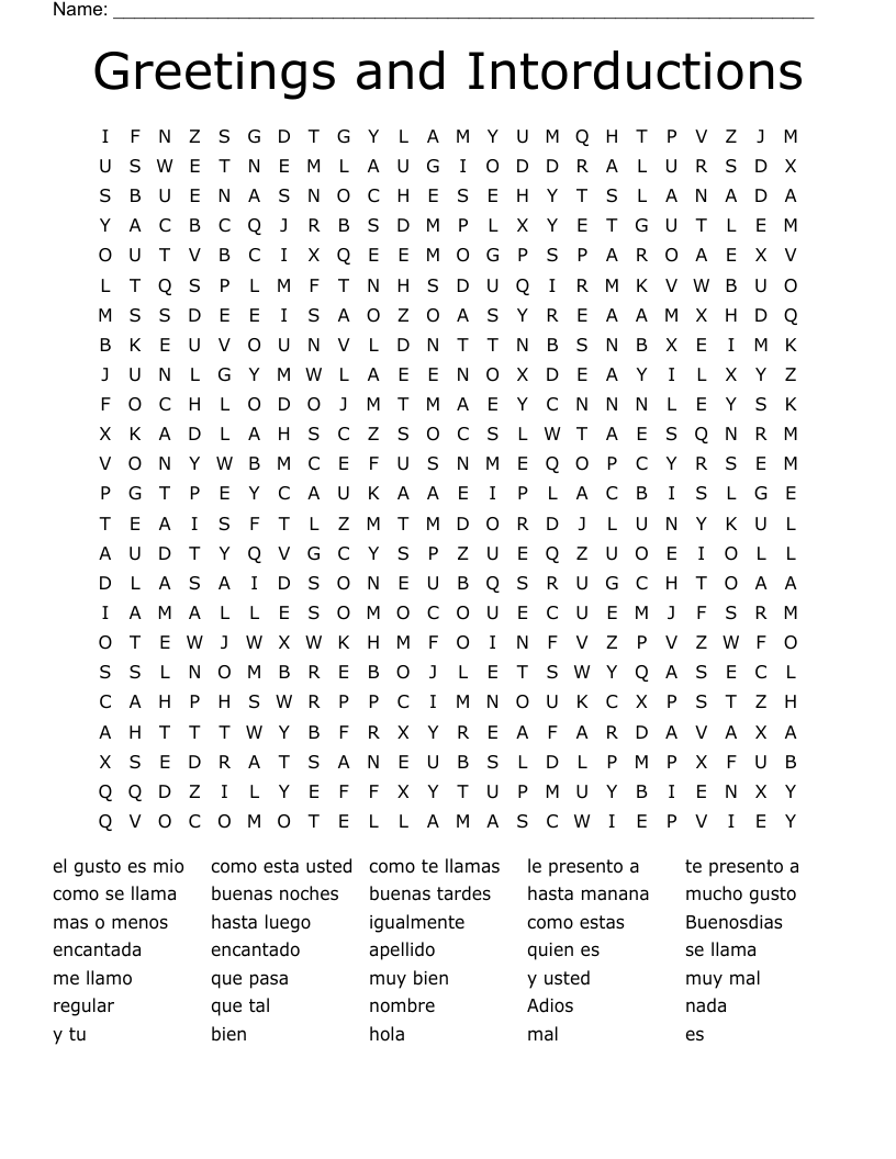Greetings and Intorductions Word Search