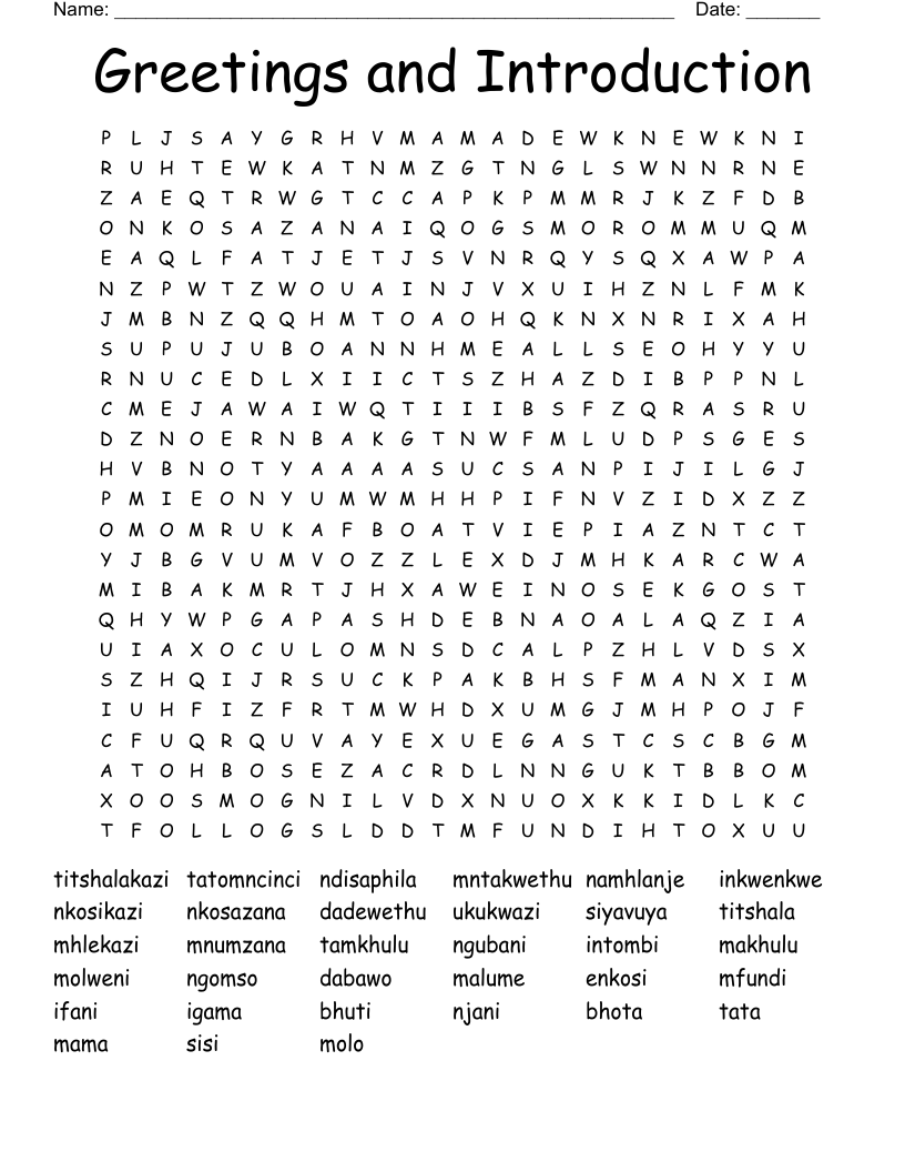 Greetings and Introduction Word Search