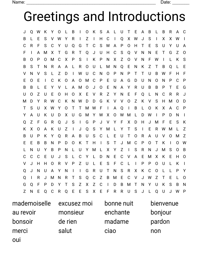 Greetings and Introductions Word Search