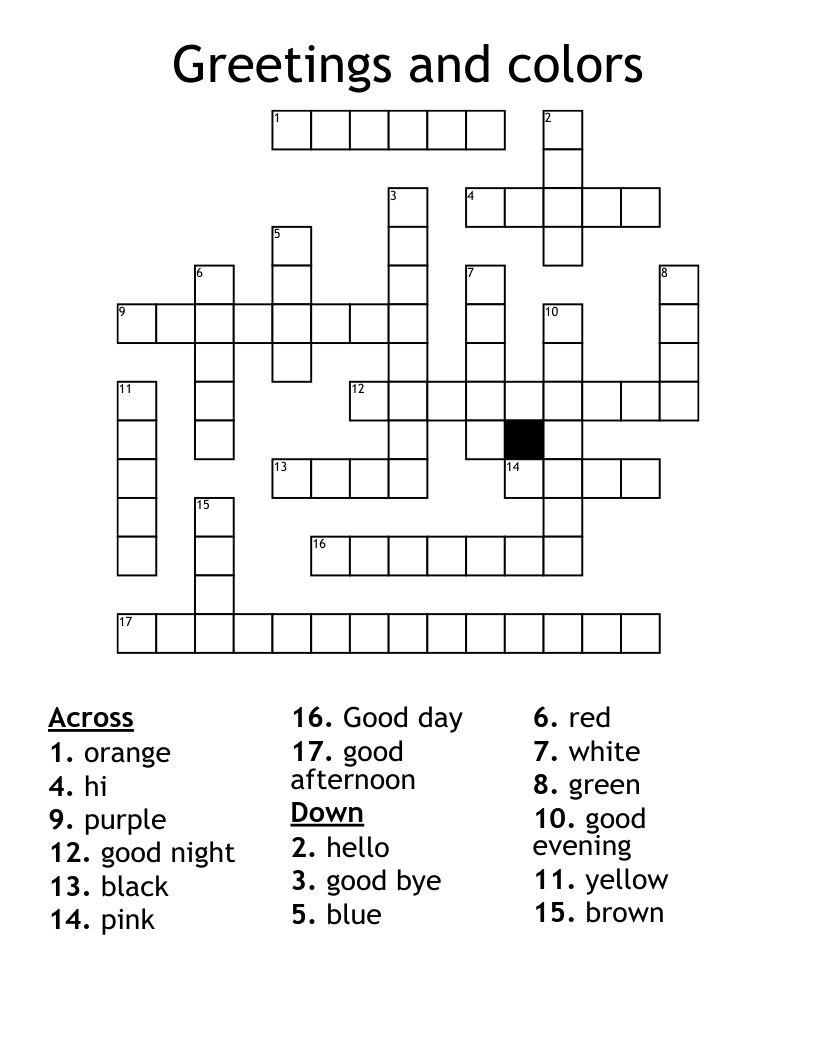 Greetings and colors Crossword