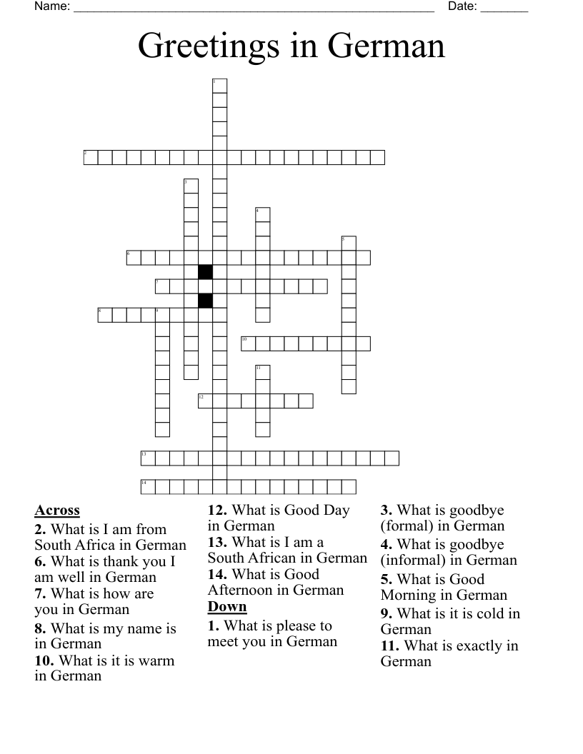 Greetings in German Crossword