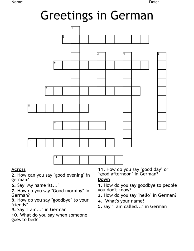 Greetings in German Crossword