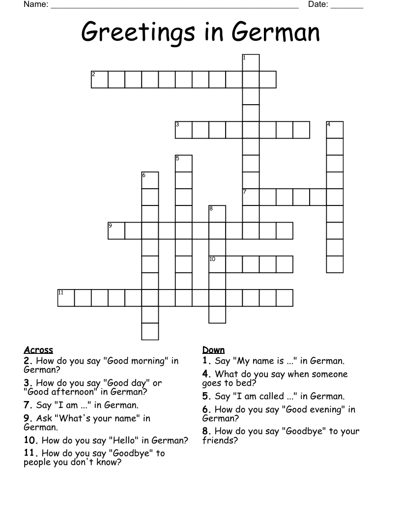 Greetings in German Crossword