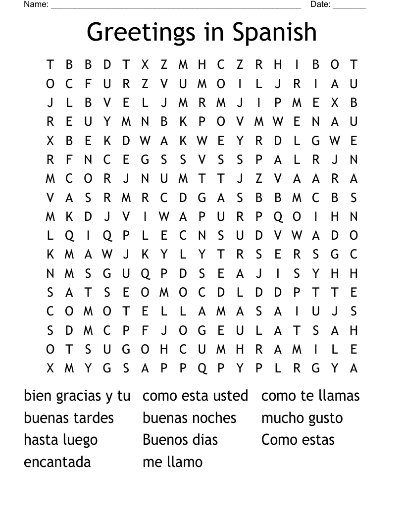 Greetings in Spanish Word Search