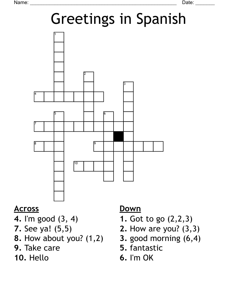 Greetings in Spanish Crossword