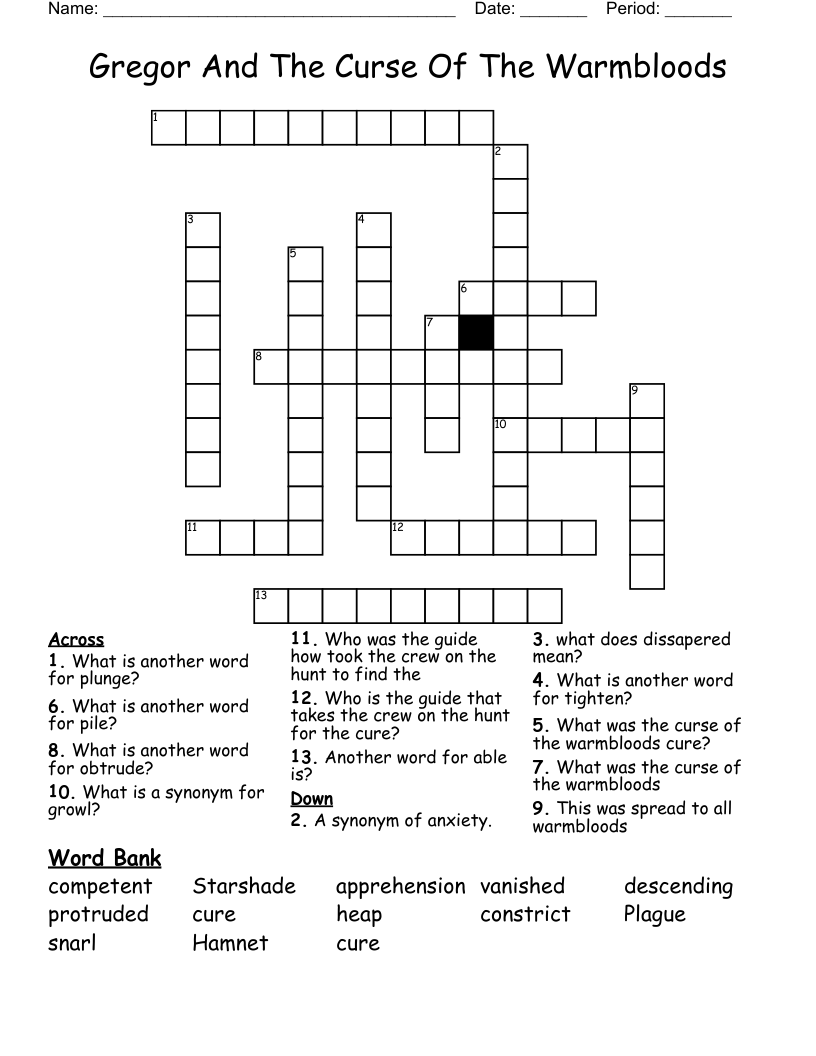 Gregor And The Curse Of The Warmbloods  Crossword