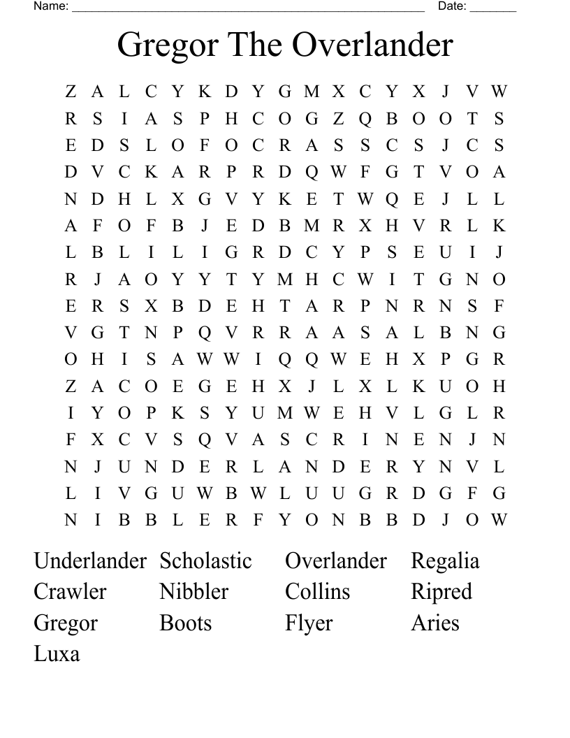 Gregor The Overlander  Word Search