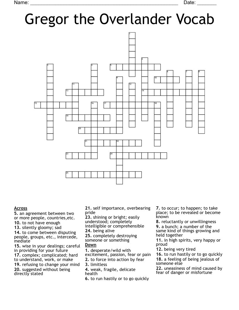 Gregor the Overlander Vocab Crossword