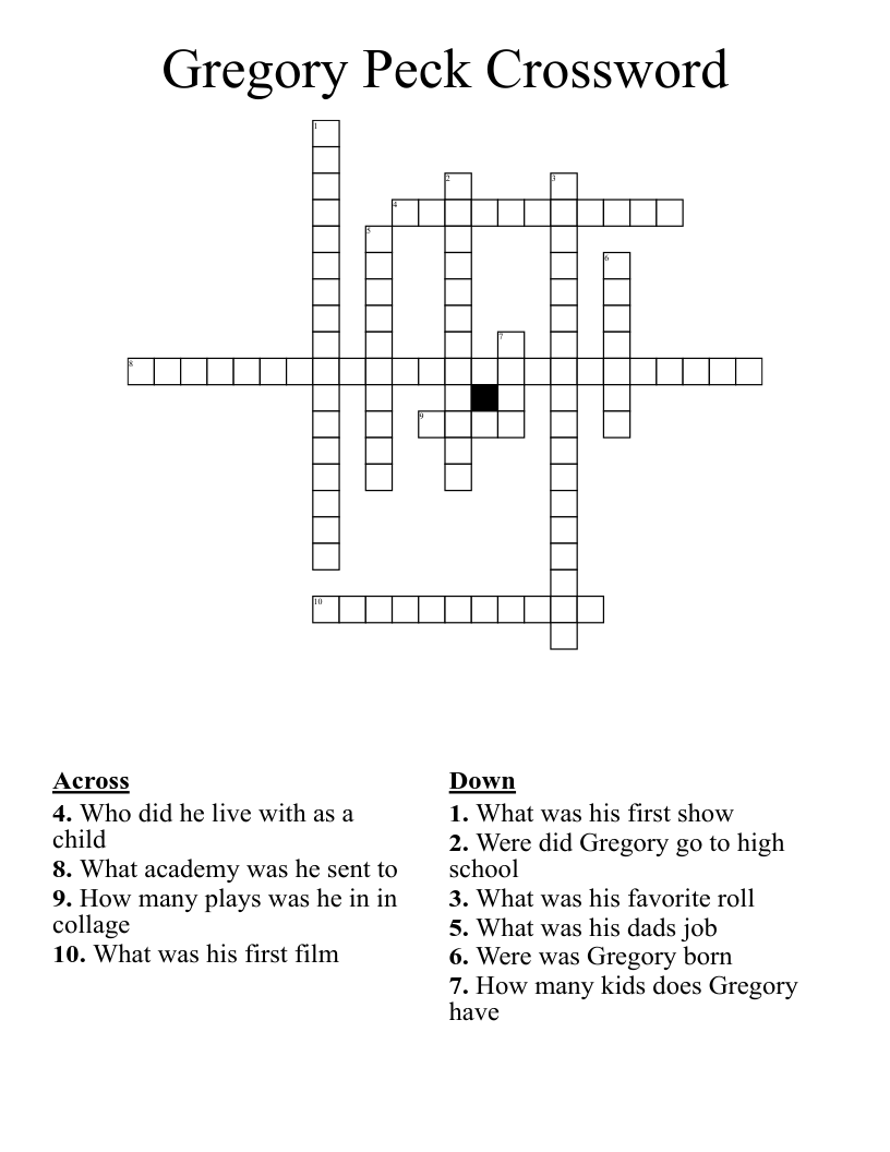 Gregory Peck Crossword 