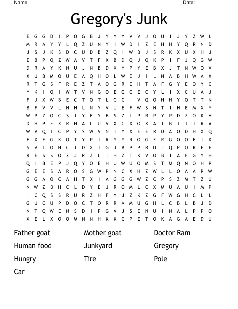 Gregory's Junk  Word Search