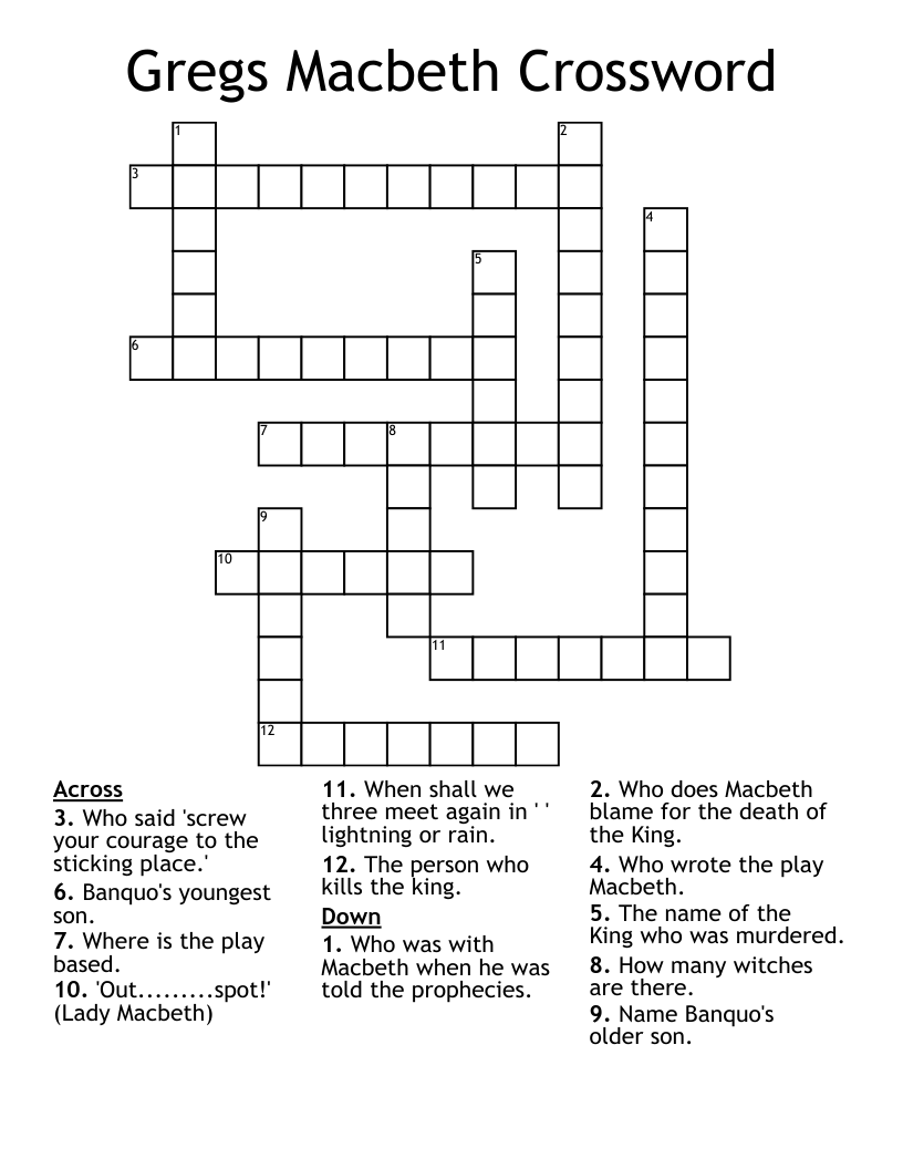Gregs Macbeth Crossword