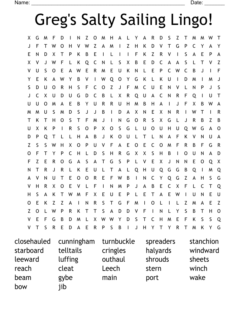 Greg's Salty Sailing Lingo! Word Search